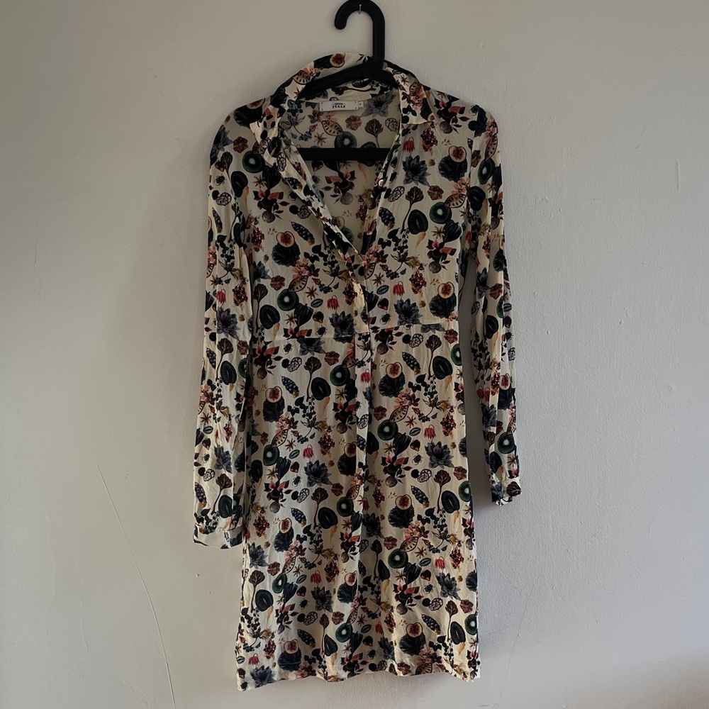 Silk fruit and Floral Long Sleeve Dress